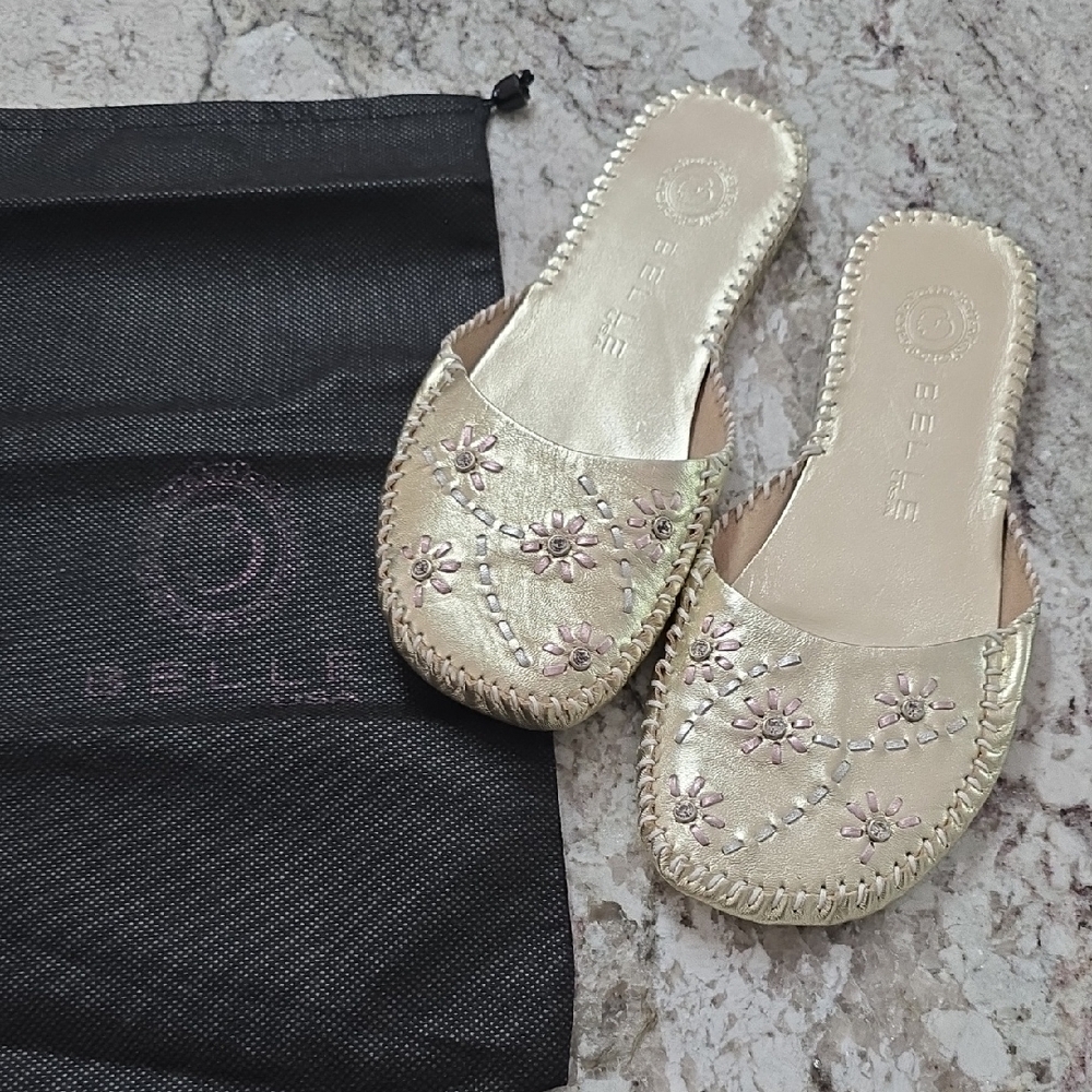 Elle Gold Leather Mules with Ornate Detailing - Picture 3 of 3